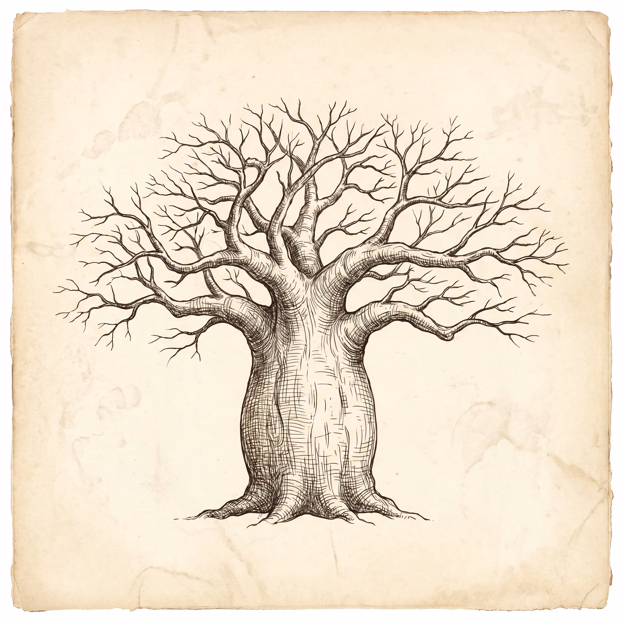 Botanical illustration of baobab — Adansonia digitata.