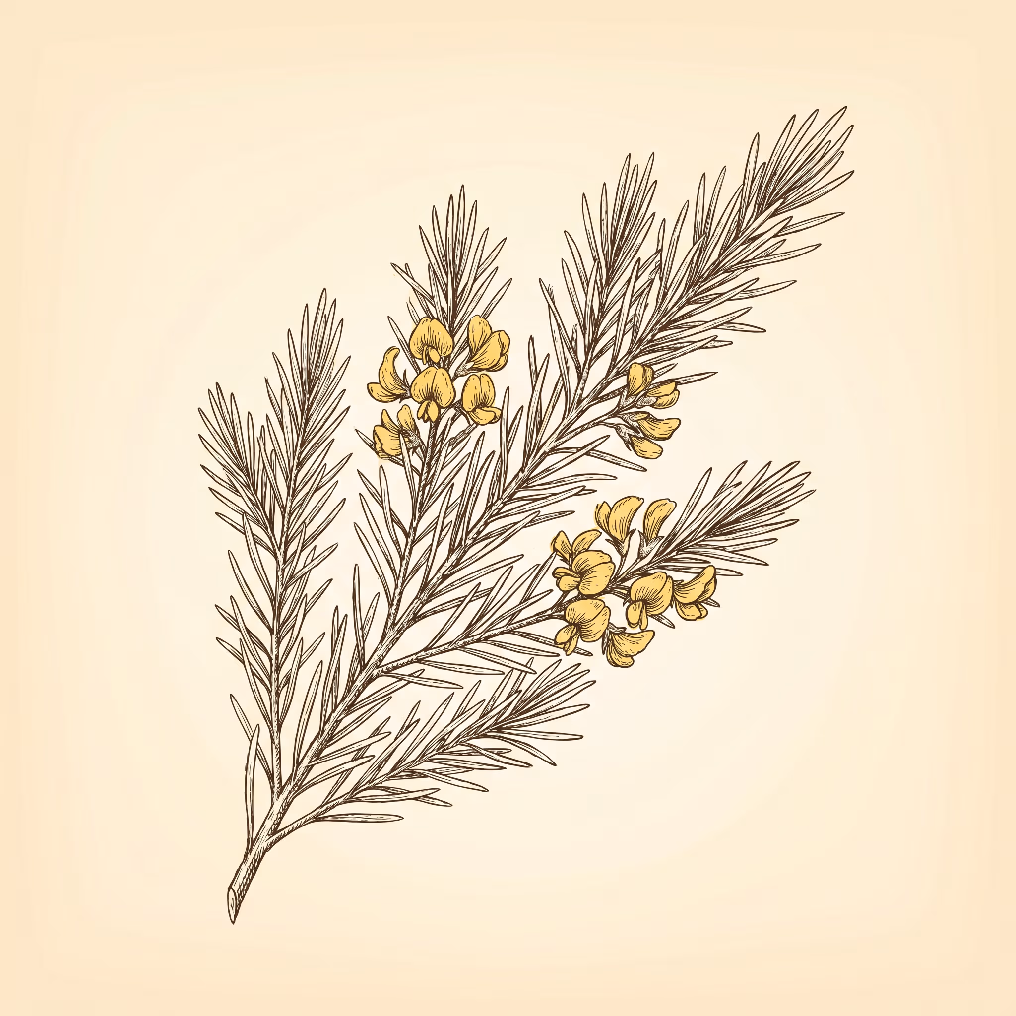 Botanical illustration of rooibos — Aspalathus linearis.